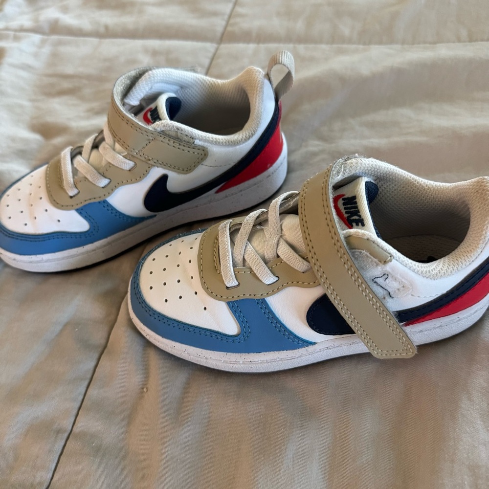 Toddler Boys Nike Court Borough Sneakers Size 9c Red Blue Velcro
